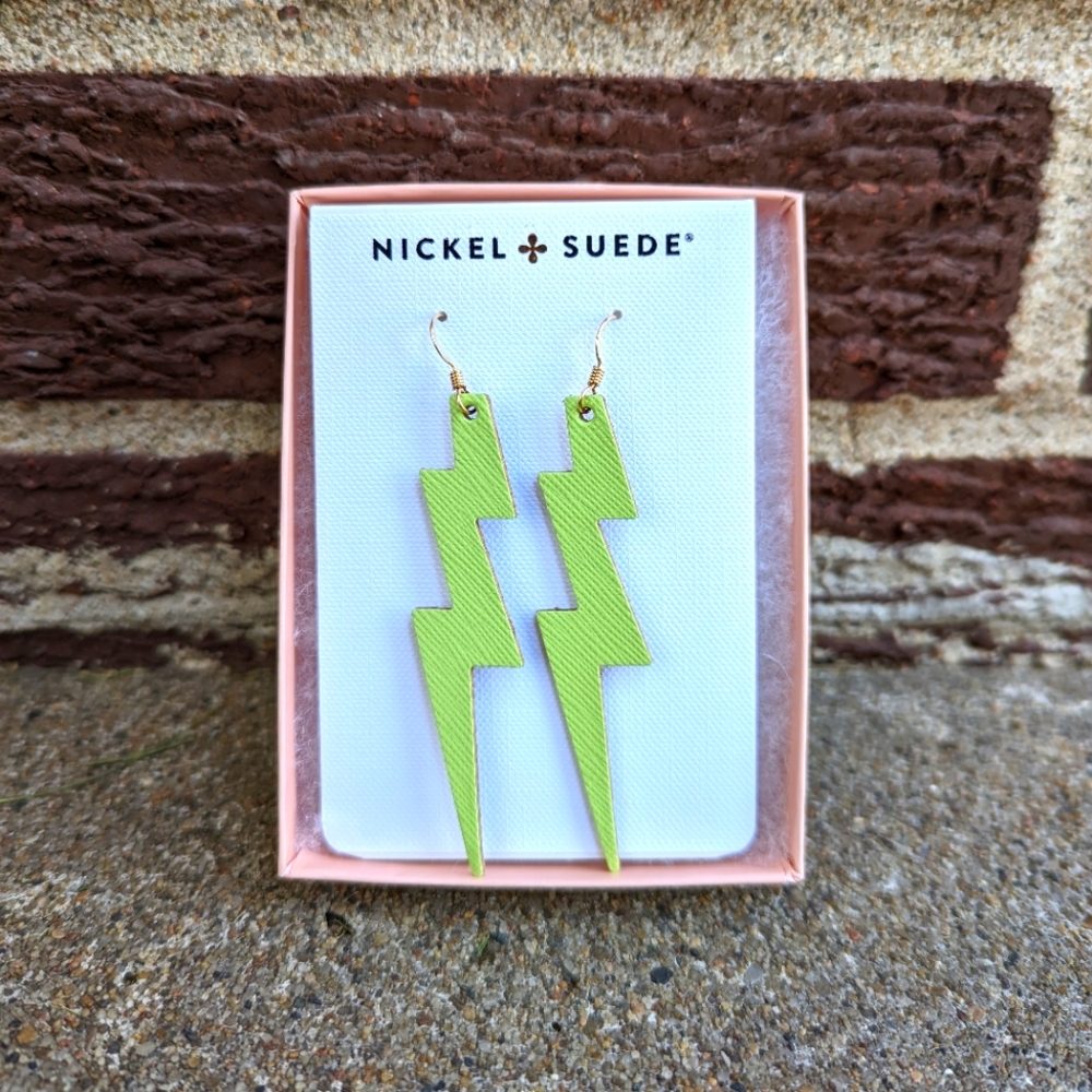 Nickel & Suede Citrus Lime Lightning Bolts